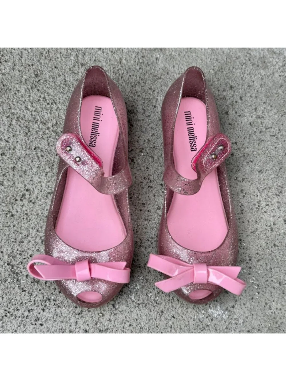 MINI MELISSA Ultragirl Bow Pink Glitter Jelly Flats Girls 12 Mary Jane Shoes - Picture 9 of 10